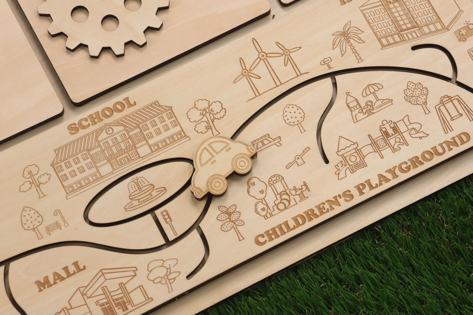 A clean laser-cut wood toy edge created with optimized cutting path settings