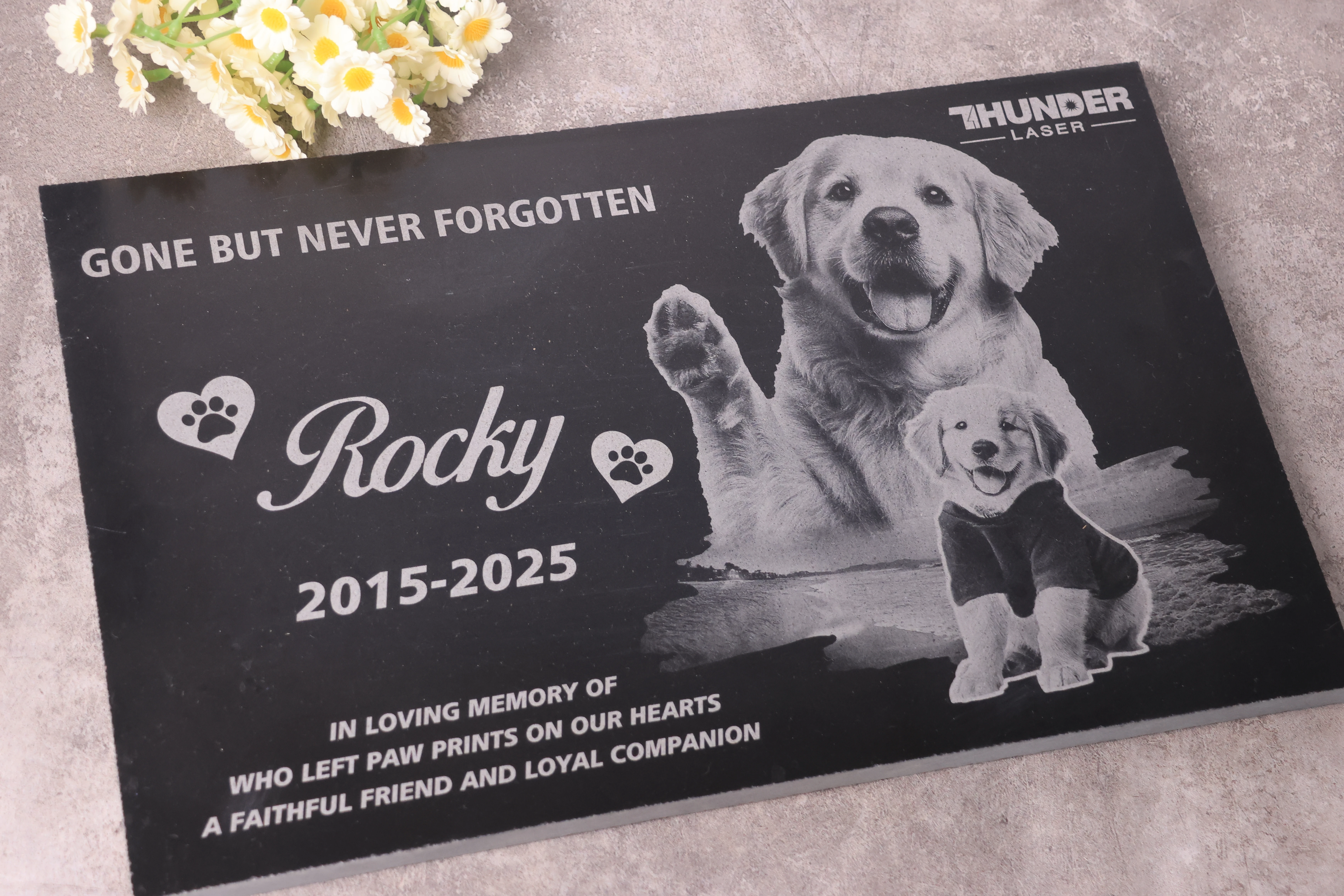 laser engraved & mark memorial stone with titan pro 35